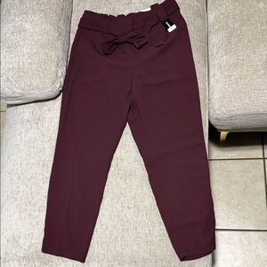 Express High-Waist Paperbag Trousers with Bow - Burgundy